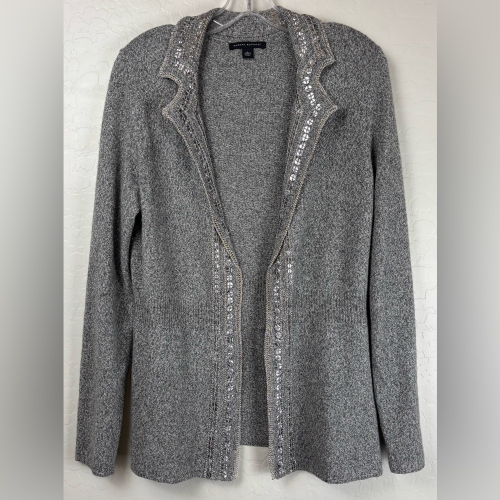 Banana Republic Gray Sequin Chain Trim Wool Cashmere Cardigan Sweater M 1153